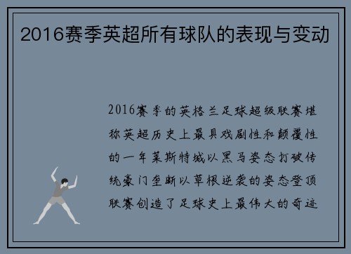 2016赛季英超所有球队的表现与变动
