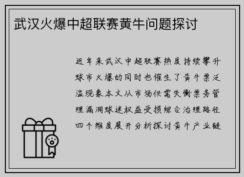 武汉火爆中超联赛黄牛问题探讨