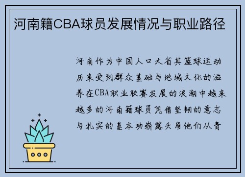 河南籍CBA球员发展情况与职业路径