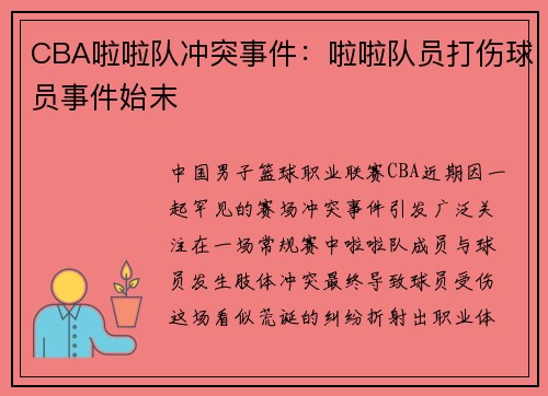 CBA啦啦队冲突事件：啦啦队员打伤球员事件始末
