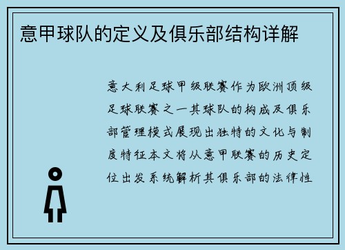 意甲球队的定义及俱乐部结构详解